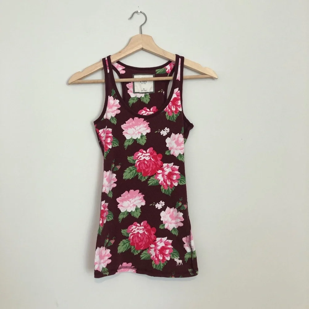 Abercrombie & Fitch Burgundy Floral Racerback Tank - Picture 1 of 6